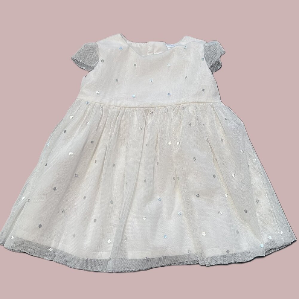 Carter's Off-White Fancy Dress w/Silver Polka Dots, Infant Girl 3 mos.